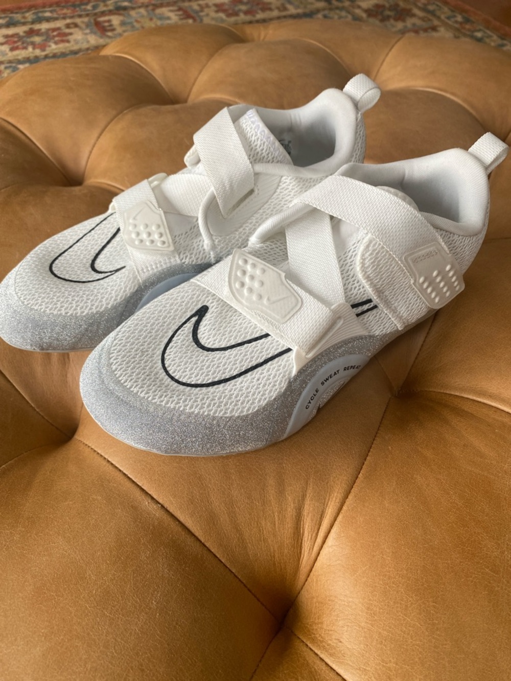 Nike White and Silver Glitter Supperrep Cycling Shoe Size 9
